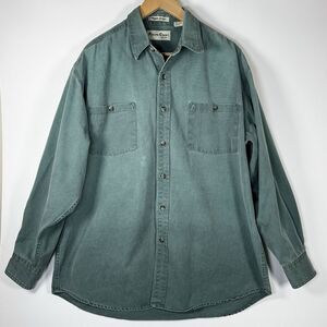 Vintage Pacific Crest Trail Wear Work Shirt Mens Large Green Horizon Canvas